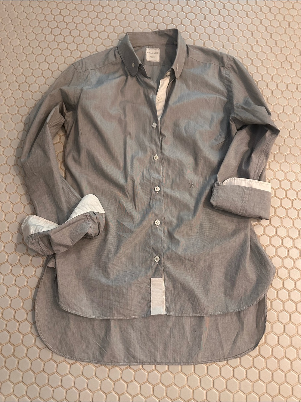 Billy Reid Light Gray Button-Down Shirt with White Trim